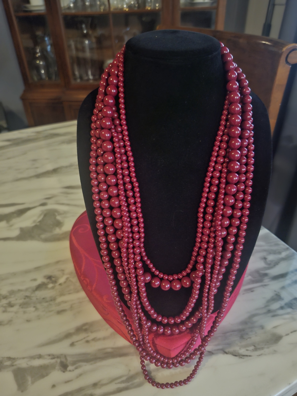 Statement Necklace Cranberry Red Multi-Strand Red Beaded - Women's Jewelry